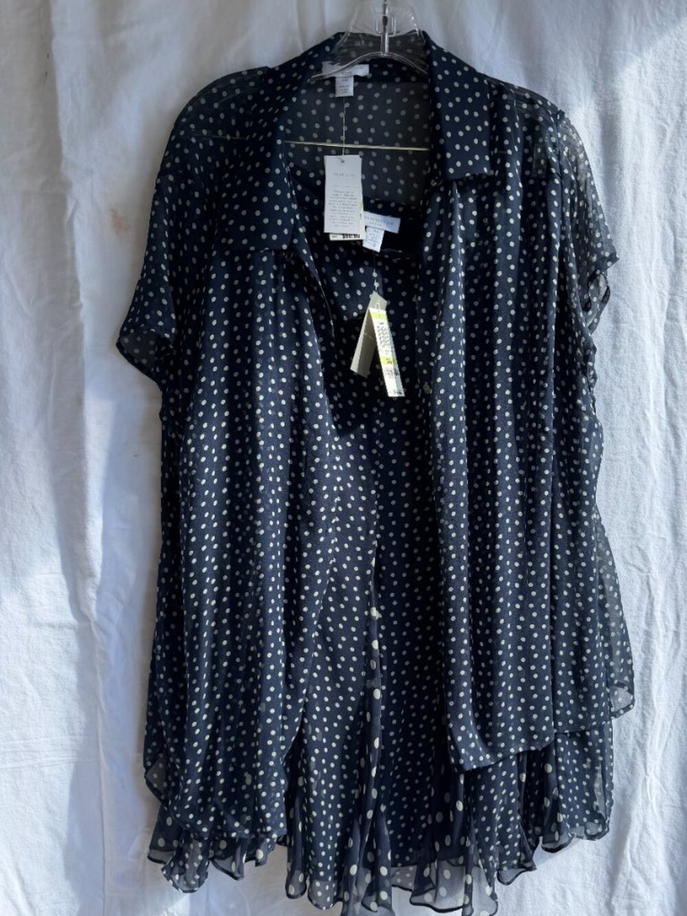 Plus Size NWT Charter Club 3 Pc 100% Silk Navy White Polka Dot Skirt Set 18W